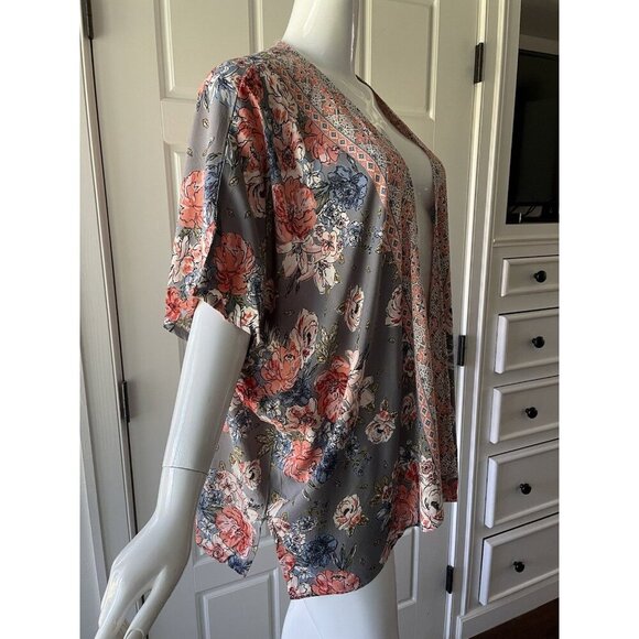 Angie Kimono Womens sz M Peach Floral Boho Festival Hippie Swim Beach Cover Up - Picture 3 of 7